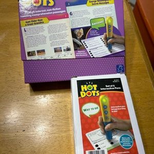 Hot Dots Reading Comprehension cards and Six interactive, hot dot pens.
